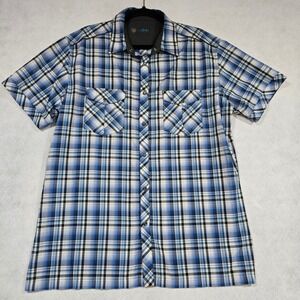 KUHL Mens Blue Plaid Short Sleeve Snap Front Hiking Outdoor Shirt XL